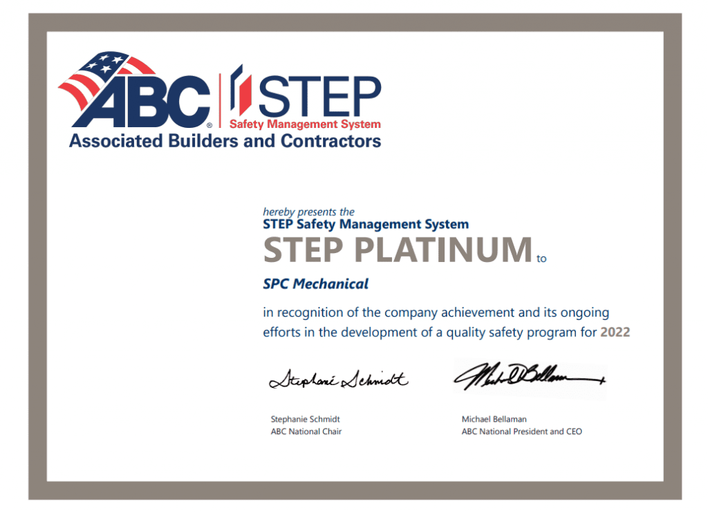 ABC STEP hereby presents the STEP PLATINUM to SPC Mechanical